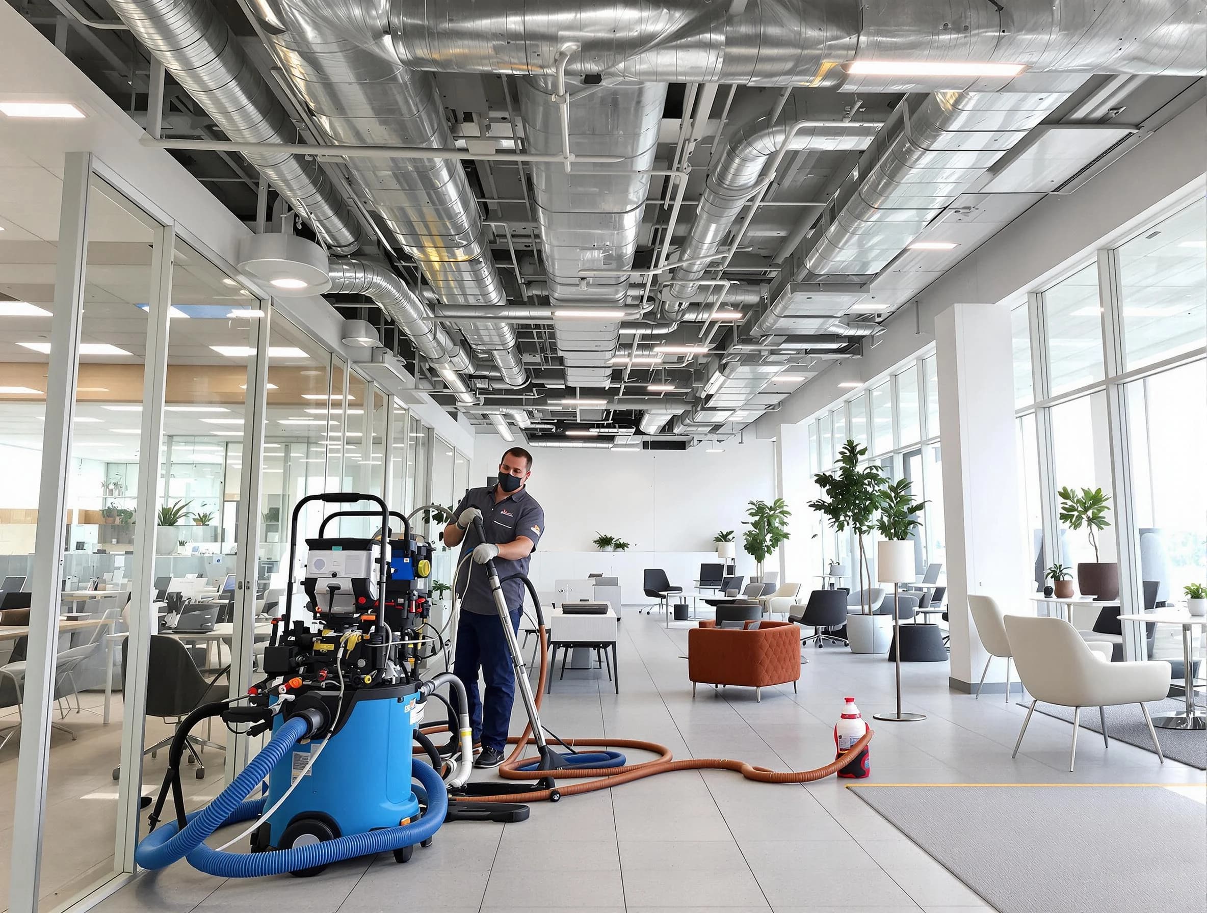 Westminster Air Duct Cleaning team conducting comprehensive commercial duct cleaning at a business location in Westminster