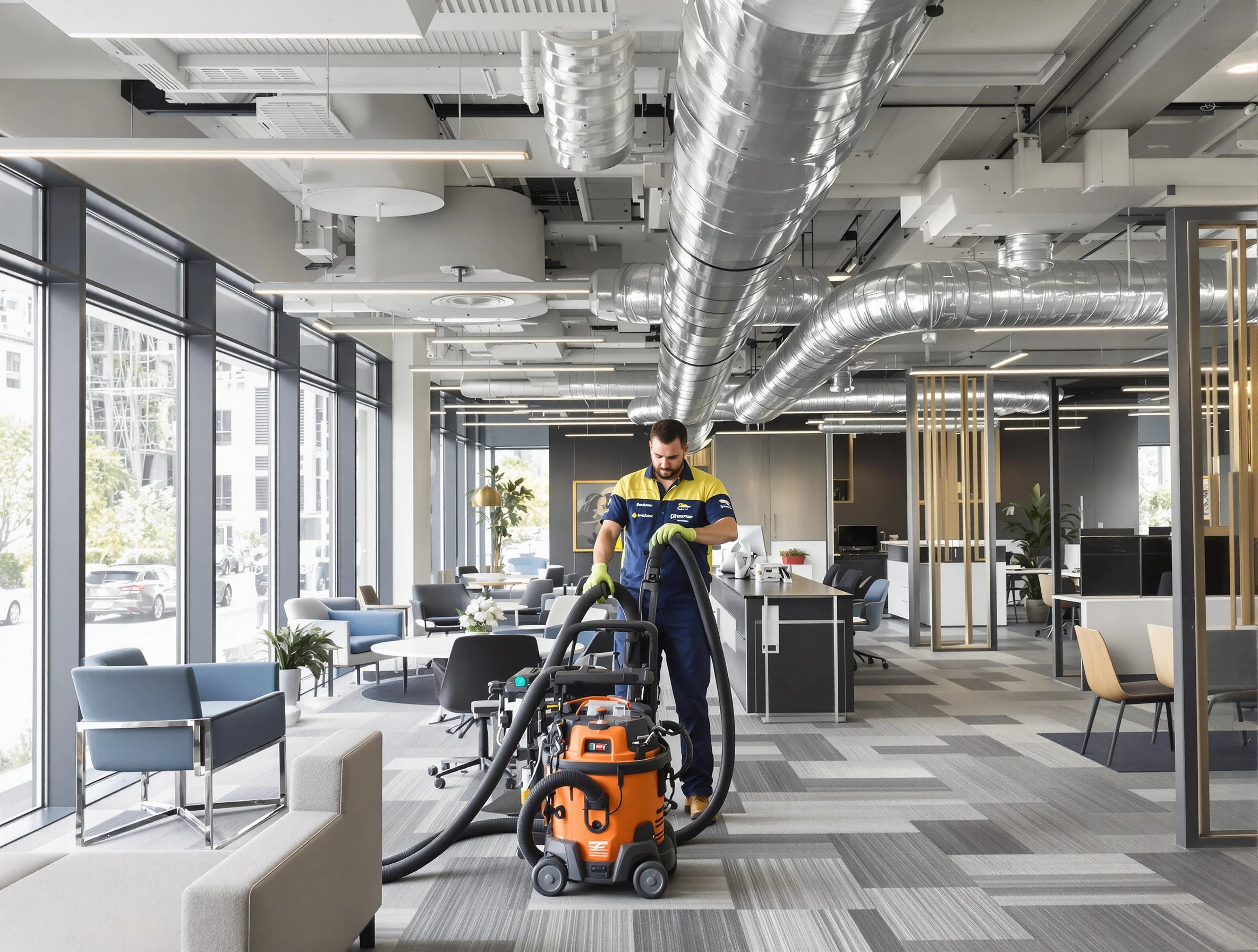 Westminster Air Duct Cleaning team performing thorough commercial duct cleaning at a Westminster business center